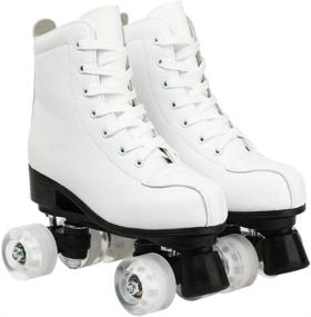 img 2 attached to 🌟 Light Up Women's Classic Roller Skates: Adjustable Double Row Four-Wheel Shiny Skates with Artificial Leather & Light Up Wheels - Unisex