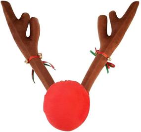 img 4 attached to 🦌 Tezam Christmas Car Decoration: Plush Rudolf Reindeer Antler and Red Nose Set with Jingle Bells - Perfect Reindeer Antlers for Cars