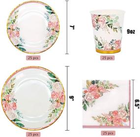 img 2 attached to 🌸 Floral Party Supplies - Paper Plates and Napkins Sets for 24 Guests - Including Disposable Floral Dinner Plates, Cups, and Napkins for Baby or Bridal Showers, Birthdays, Weddings, and Bachelorette Parties