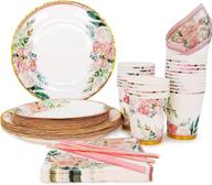 🌸 floral party supplies - paper plates and napkins sets for 24 guests - including disposable floral dinner plates, cups, and napkins for baby or bridal showers, birthdays, weddings, and bachelorette parties logo