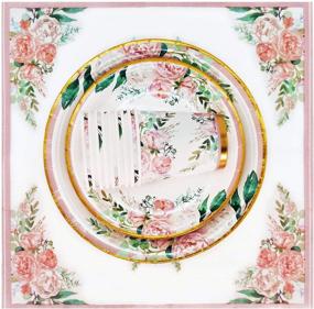 img 3 attached to 🌸 Floral Party Supplies - Paper Plates and Napkins Sets for 24 Guests - Including Disposable Floral Dinner Plates, Cups, and Napkins for Baby or Bridal Showers, Birthdays, Weddings, and Bachelorette Parties