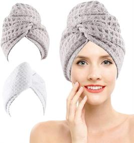 img 4 attached to 🌀 Optimized for SEO: Waffle Microfiber Hair Towel for Curly Hair - Long & Thick Hair Drying Towels Wraps for Women with Button, Plus Microfiber Towel Scrunchies for Wet Hair Turbans Wraps (2PACK White & Brown)