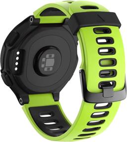 img 3 attached to Pwkutn Replacement Breathable Watch Band Soft Silicone Strap Lightweight Wristband For Garmin Forerunner 220/230/235/620/630/735XT/235Lite Green-Black