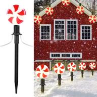 🍭 enticing peppermint christmas lollipop pathway lights: 7.2ft plug-in walkway decoration with hangable and connectable feature логотип