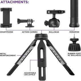 img 3 attached to Набор монопода-штатива Altura Photo 6 в 1 - Телескопический видеоштатив 55" для камеры, смартфона и GoPro с держателем для камеры, палкой для камеры, шаровой головкой 360 градусов, штангой и основанием, а также сумкой для переноски