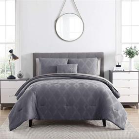 img 3 attached to 🛏️ Modern Threads Queen Grey 8-Piece Hudson Waffle Jacquard Comforter Set