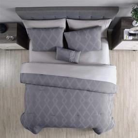 img 2 attached to 🛏️ Modern Threads Queen Grey 8-Piece Hudson Waffle Jacquard Comforter Set