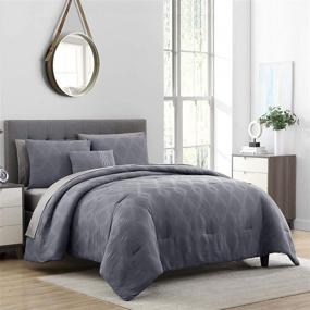 img 4 attached to 🛏️ Modern Threads Queen Grey 8-Piece Hudson Waffle Jacquard Comforter Set