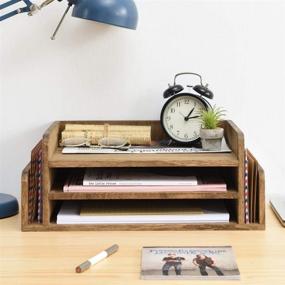 img 2 attached to 📥 Natural 3-Tier Office Mail Sorter Organizer Rack/Telephone Stand/Document Holder in Dark Brown - Kirigen Wood Desk Organizer with 5 Trays, Ideal for Folders, Mail, and Files (2TP-DBR)