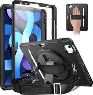 📱 casebot ipad air 4th gen 10.9 inch 2020 case: full body shockproof cover with kickstand, screen protector, hand shoulder strap & pencil holder - black логотип