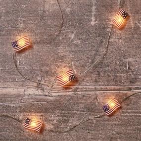 img 2 attached to Lights4fun, Inc. 20 USA American Flag Battery Operated Micro LED Indoor Silver Wire String Lights: Patriotic Illumination at Your Fingertips