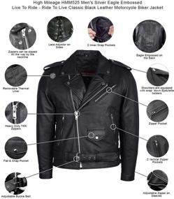 img 1 attached to Premium Men's Eagle Embossed Live To Ride - Ride To 🦅 Live Classic Black Leather Motorcycle Biker Jacket: Ultimate Style and Security In One