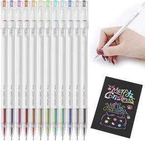 img 2 attached to 🖊️ 12-Pack Assorted Color Metallic Gel Pens for Adult Coloring Books, Drawing, Scrapbooking, and Card Making - Fine Point Metallic Liquid Gel Pen