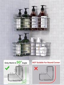 img 3 attached to SMARTAKE 2-Pack Corner Shower Caddy - Deep Basket Design, Adhesive Bath Shelf with Hooks - SUS304 Stainless Steel Storage Organizer for Bathroom, Toilet, Kitchen - 90 Degrees Right Angle Compatible - Silver