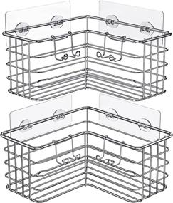 img 4 attached to SMARTAKE 2-Pack Corner Shower Caddy - Deep Basket Design, Adhesive Bath Shelf with Hooks - SUS304 Stainless Steel Storage Organizer for Bathroom, Toilet, Kitchen - 90 Degrees Right Angle Compatible - Silver