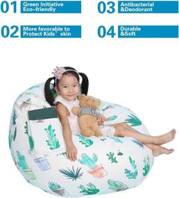 img 2 attached to 🪑 Extra Large 52x48 Inches 100% Cotton Canvas Bean Bag Chair Cover Only - Stuffed Animals Storage for Toddlers, Kids, Teens, and Adults - Beige/Cactuses