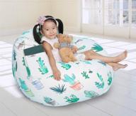 🪑 extra large 52x48 inches 100% cotton canvas bean bag chair cover only - stuffed animals storage for toddlers, kids, teens, and adults - beige/cactuses logo