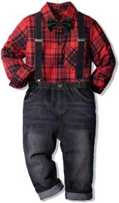 img 3 attached to Denim Boys' Clothing Sets with Gentleman Outfits & Button Bowtie Suspenders – Perfect for Little Boys