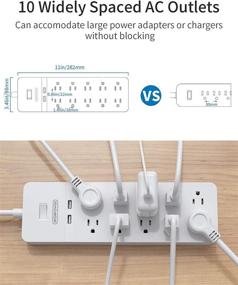 img 2 attached to 💡 NTONPOWER Surge Protector Power Strip with 10 Outlets, 2 USB Ports, Flat Plug, 5ft Extension Cord, 15A Circuit Breaker - ETL Listed, White - Ideal for Home and Office, Wall Mountable