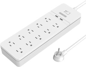 img 4 attached to 💡 NTONPOWER Surge Protector Power Strip with 10 Outlets, 2 USB Ports, Flat Plug, 5ft Extension Cord, 15A Circuit Breaker - ETL Listed, White - Ideal for Home and Office, Wall Mountable