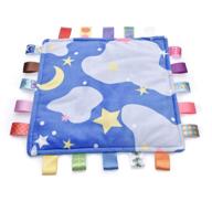 🌙 super soft blue moon star baby security blanket with colorful satin tags – nursery blanket sleep helper and appease towel for toddlers – best shower gift logo