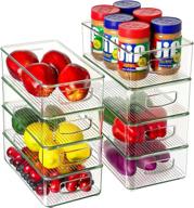 🥦 8-piece refrigerator organizer bins set - 4 large &amp; 4 medium plastic storage bins for pantry, cabinets, shelves, drawer, freezer - stackable clear containers, food safe, bpa free логотип