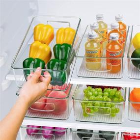 img 3 attached to 🥦 8-Piece Refrigerator Organizer Bins Set - 4 Large &amp; 4 Medium Plastic Storage Bins for Pantry, Cabinets, Shelves, Drawer, Freezer - Stackable Clear Containers, Food Safe, BPA Free