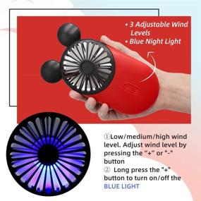 img 3 attached to 🐭 DecoLife Mini Fan - Cute Handheld USB Rechargeable Fan with LED Light, 3 Speeds, Portable Holder - Ideal for Indoor and Outdoor Activities - Cute Mouse Design