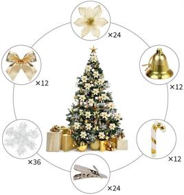 img 2 attached to 🎄 120pcs Silver Christmas Tree Ornaments Set: Glitter Poinsettia Flowers, Mini Christmas Bows, and Hanging Bells - Ideal for Xmas Wreaths Decorations