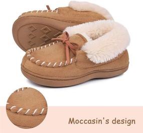 img 3 attached to 👧 MERRIMAC Kids Memory Foam Moccasin Slippers for Boys and Girls with Cozy Sherpa Lining