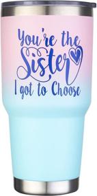 img 4 attached to 30 oz Stainless Steel Vacuum Insulated Coffee Travel Mug Tumbler with Lid, Steel Straws & Brush - 'You're The Sister I Got To Choose' Coffee Cup for Cold Drinks & Hot Beverages