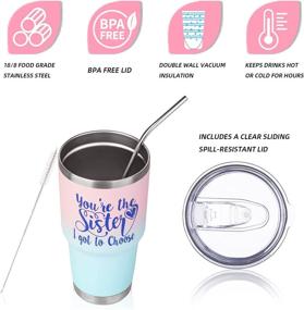 img 3 attached to 30 oz Stainless Steel Vacuum Insulated Coffee Travel Mug Tumbler with Lid, Steel Straws & Brush - 'You're The Sister I Got To Choose' Coffee Cup for Cold Drinks & Hot Beverages