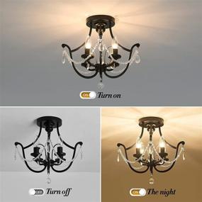 img 2 attached to 💡 UOFUS Black Flush Mount Crystal Chandelier Farmhouse Indoor Ceiling Light Fixture Modern Lamp for Foyer Kitchen Hallway Bathroom Bedroom Dining Room