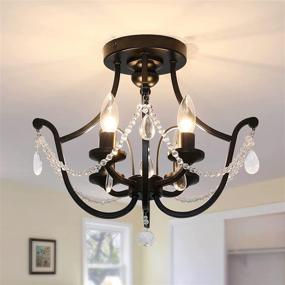 img 4 attached to 💡 UOFUS Black Flush Mount Crystal Chandelier Farmhouse Indoor Ceiling Light Fixture Modern Lamp for Foyer Kitchen Hallway Bathroom Bedroom Dining Room