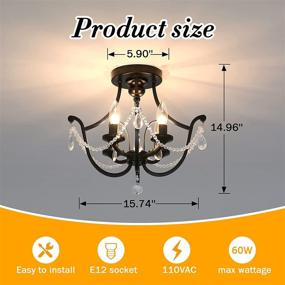 img 3 attached to 💡 UOFUS Black Flush Mount Crystal Chandelier Farmhouse Indoor Ceiling Light Fixture Modern Lamp for Foyer Kitchen Hallway Bathroom Bedroom Dining Room