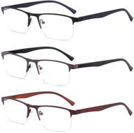 👓 protect your eyes with 3 pack blue light blocking half frame spring hinge rectangle glasses for men and women logo