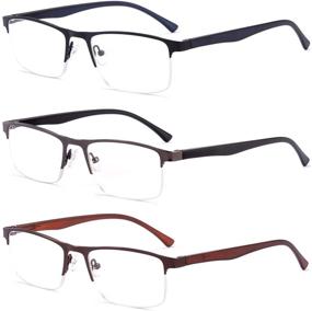 img 4 attached to 👓 Protect Your Eyes with 3 Pack Blue Light Blocking Half Frame Spring Hinge Rectangle Glasses for Men and Women