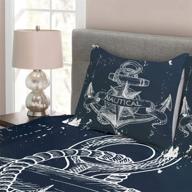 ambesonne marine bedspread: nautical knot compass anchor pattern with sea world ocean life grunge illustration – king size, blue white logo