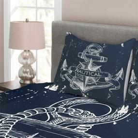 img 2 attached to Ambesonne Marine Bedspread: Nautical Knot Compass Anchor Pattern with Sea World Ocean Life Grunge Illustration – King Size, Blue White