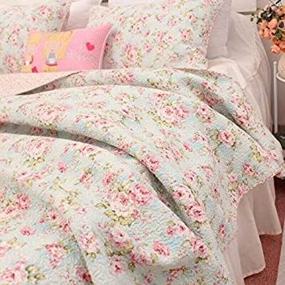 img 3 attached to 🛏️ 3-Piece Shabby Chic Country Cottage Floral Bedspread Quilt Coverlet Patchwork Set in Light Blue Queen Size - 100% Cotton