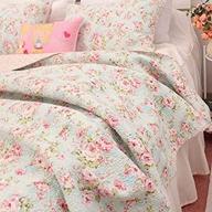 🛏️ 3-piece shabby chic country cottage floral bedspread quilt coverlet patchwork set in light blue queen size - 100% cotton logo