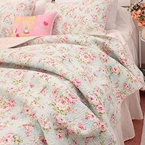 img 4 attached to 🛏️ 3-Piece Shabby Chic Country Cottage Floral Bedspread Quilt Coverlet Patchwork Set in Light Blue Queen Size - 100% Cotton