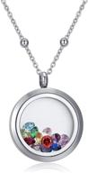 cf100 birthstone locket necklaces: premium 12 aaaaa+ cubic zirconia birthstones, 316l stainless steel floating charms, chains, and gift box logo