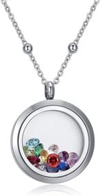 img 4 attached to CF100 Birthstone Locket Necklaces: Premium 12 AAAAA+ Cubic Zirconia Birthstones, 316L Stainless Steel Floating Charms, Chains, and Gift Box