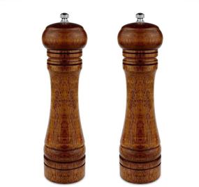 img 4 attached to Premium Oak Wood Salt and Pepper Grinder Set - 8 Inch Wooden Spice Grinder Shaker Combo