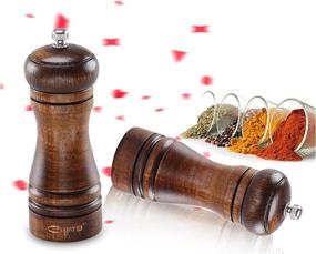 img 1 attached to Premium Oak Wood Salt and Pepper Grinder Set - 8 Inch Wooden Spice Grinder Shaker Combo