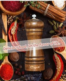 img 3 attached to Premium Oak Wood Salt and Pepper Grinder Set - 8 Inch Wooden Spice Grinder Shaker Combo