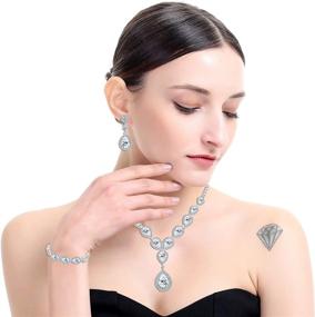img 3 attached to 💎 Glamorize Your Wedding Look with FUNRUN JEWELRY Teardrop Crystal Set - Statement Necklace, Bracelets & Earrings for Women