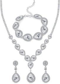 img 4 attached to 💎 Glamorize Your Wedding Look with FUNRUN JEWELRY Teardrop Crystal Set - Statement Necklace, Bracelets & Earrings for Women