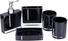 img 4 attached to 🚽 Estink Acrylic Bathroom Accessories Set: 5-Piece Bath Accessory Set in Black with Soap Dish, Dispenser, Toothbrush Holder, and Tumbler